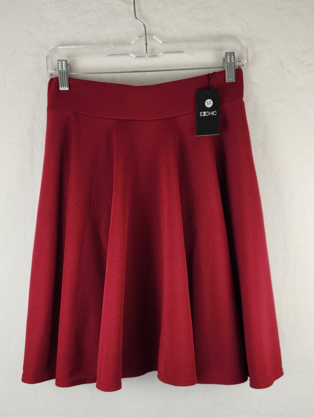 NWT EXCHIC maroon A-line skirt elastic waistband flared skater silhouette M